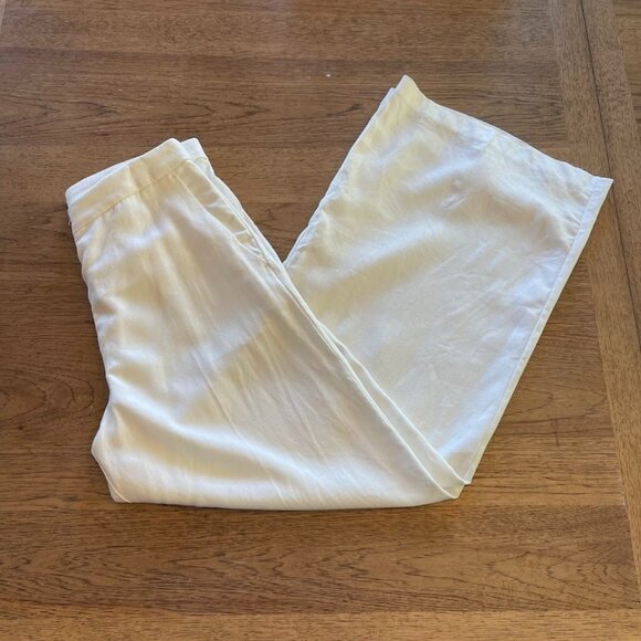 H&M Ivory Size UK14 US 12 Wide Leg Linen Blend Pant High Waist NWT 112 - Picture 1 of 3
